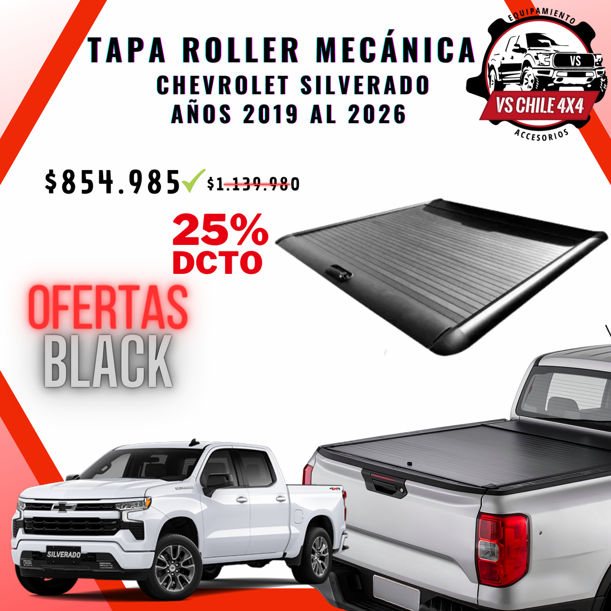Tapa Roller Mecánica Chevrolet Silverado 2019 - 2026