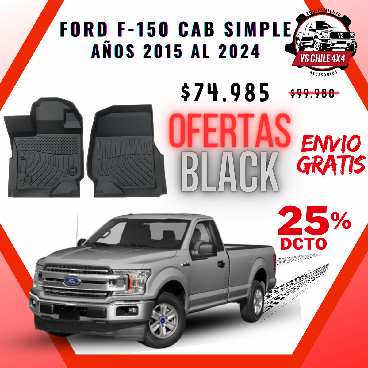 Pisos Calce Perfecto Ford F150 cabina simple 2015 - 2024