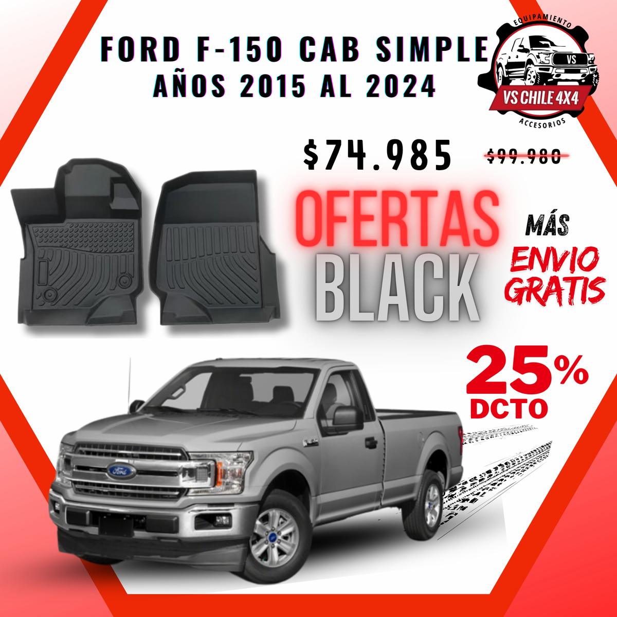 Pisos Calce Perfecto Ford F150 cabina simple 2015 - 2024