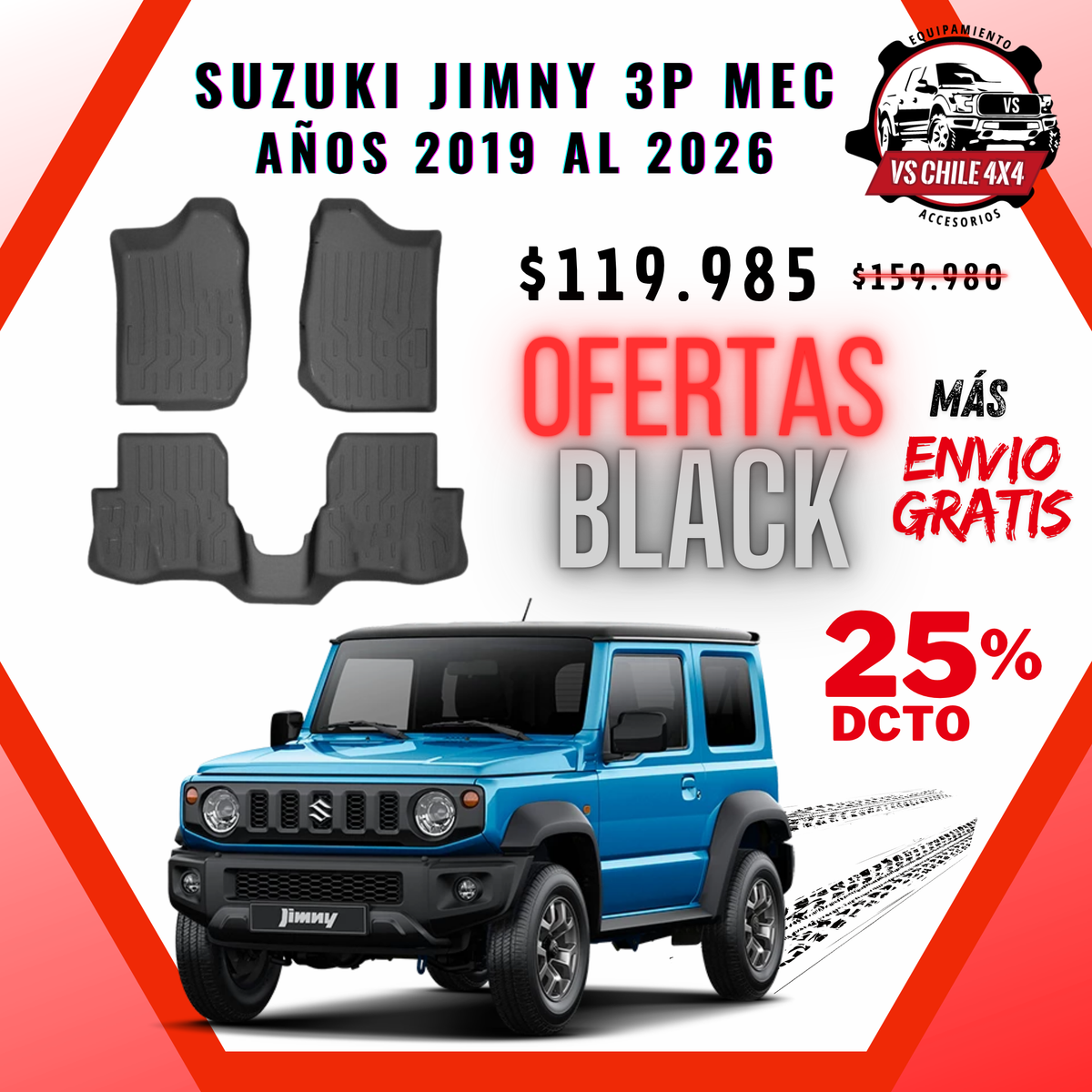 Pisos Calce Perfecto Suzuki Jimny Mecánico 3 Puertas 2019 al 2026