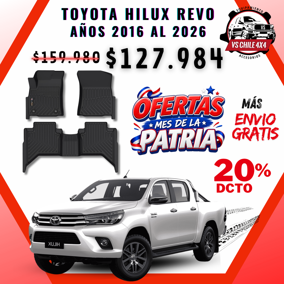 Pisos Calce Perfecto Toyota Hilux años 2016 - 2026
