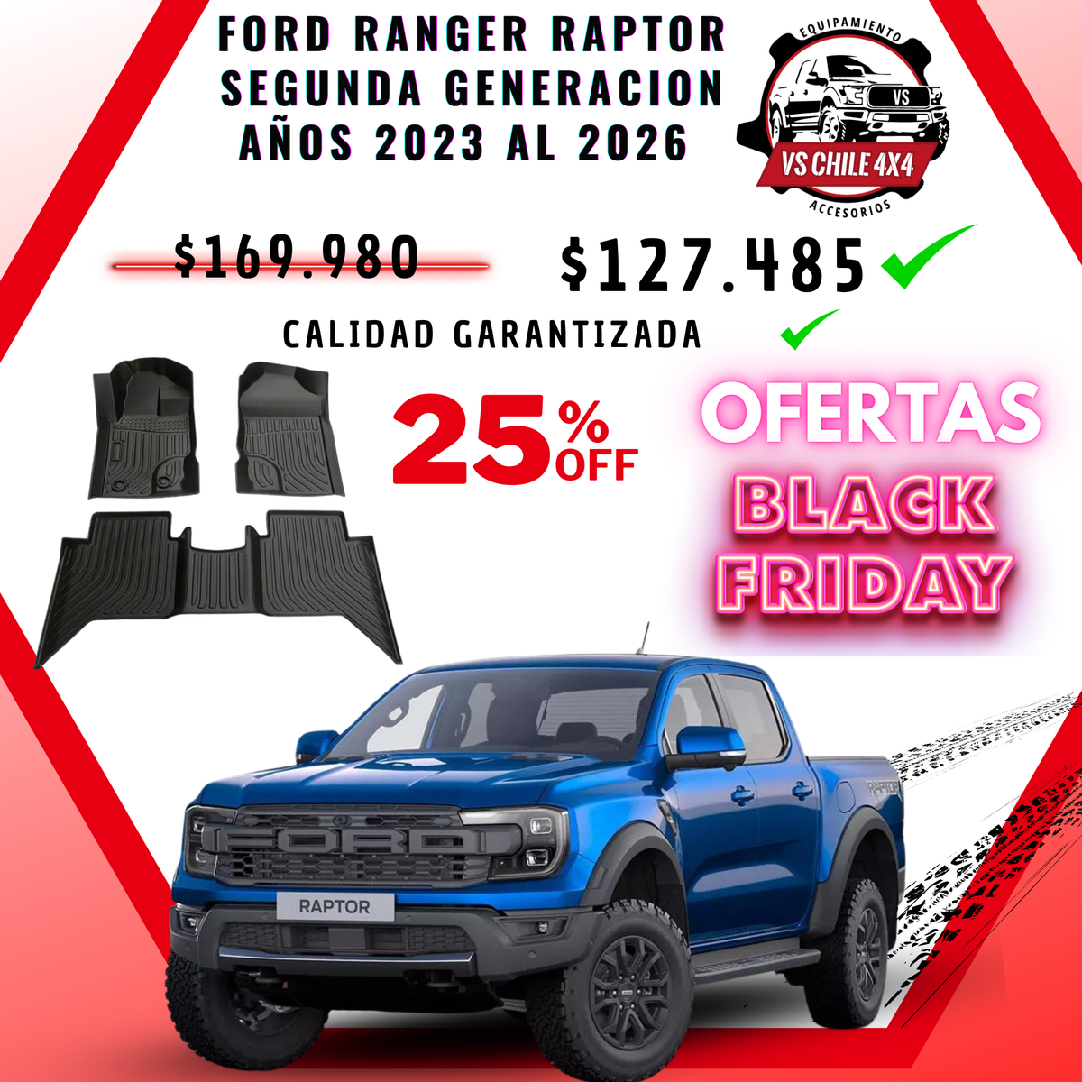 Pisos Calce Perfecto Ford Ranger Raptor 2da Gen (2023 - 2026)