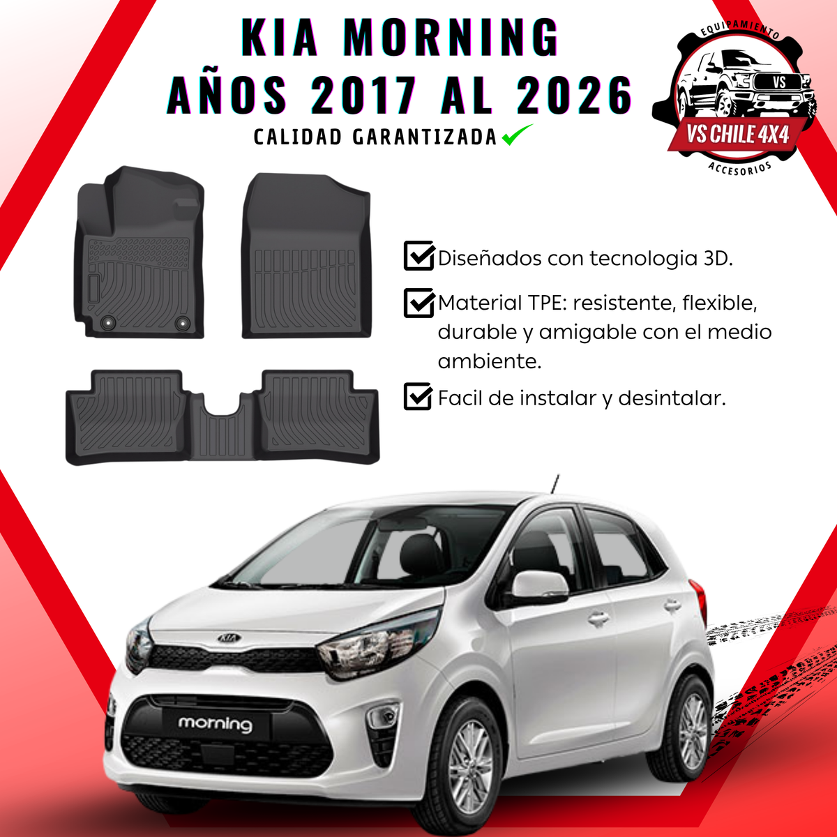 Pisos Calce Perfecto KIA Morning años 2017 al 2026