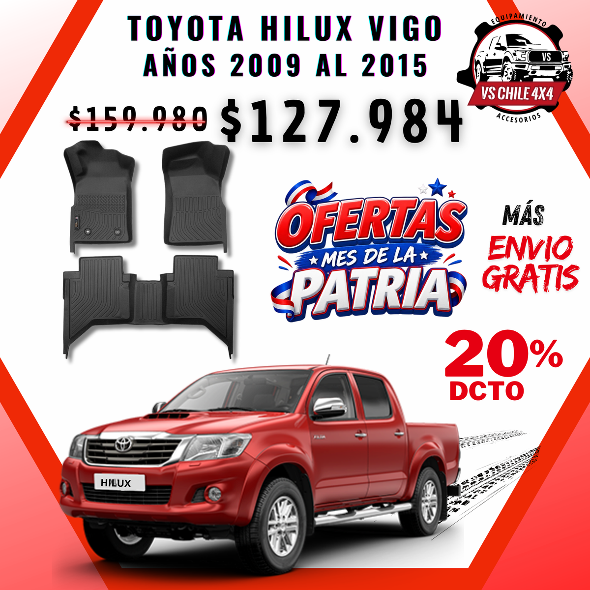 PISOS CALCE PERFECTO TOYOTA HILUX VIGO 2009 AL 2015