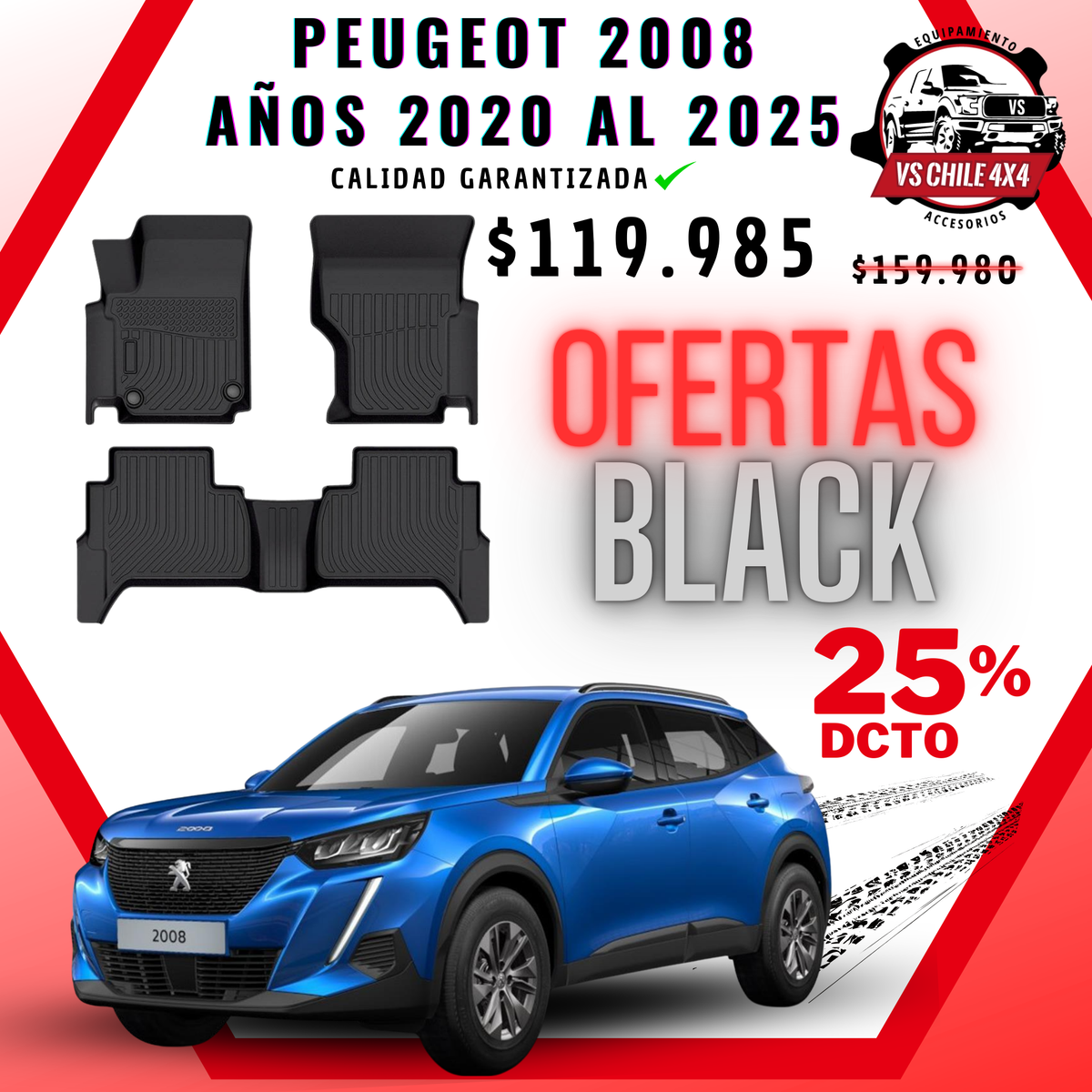 Pisos Calce Perfecto PEUGEOT 2008 años 2020 al 2025