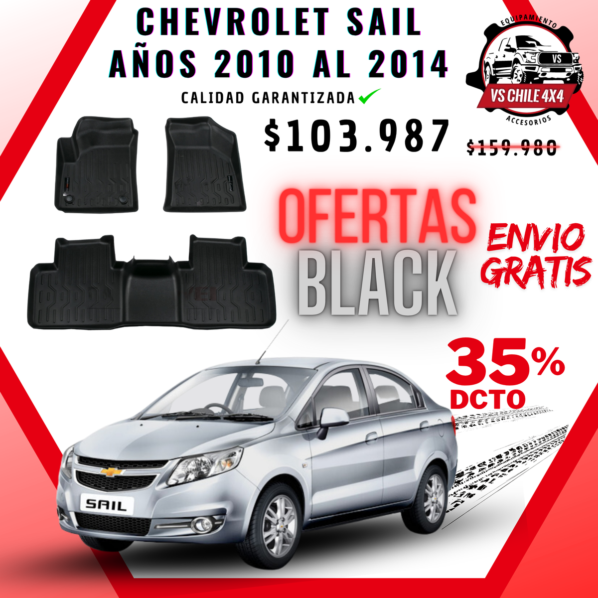 Pisos Calce Perfecto CHEVROLET SAIL años 2010 al 2014