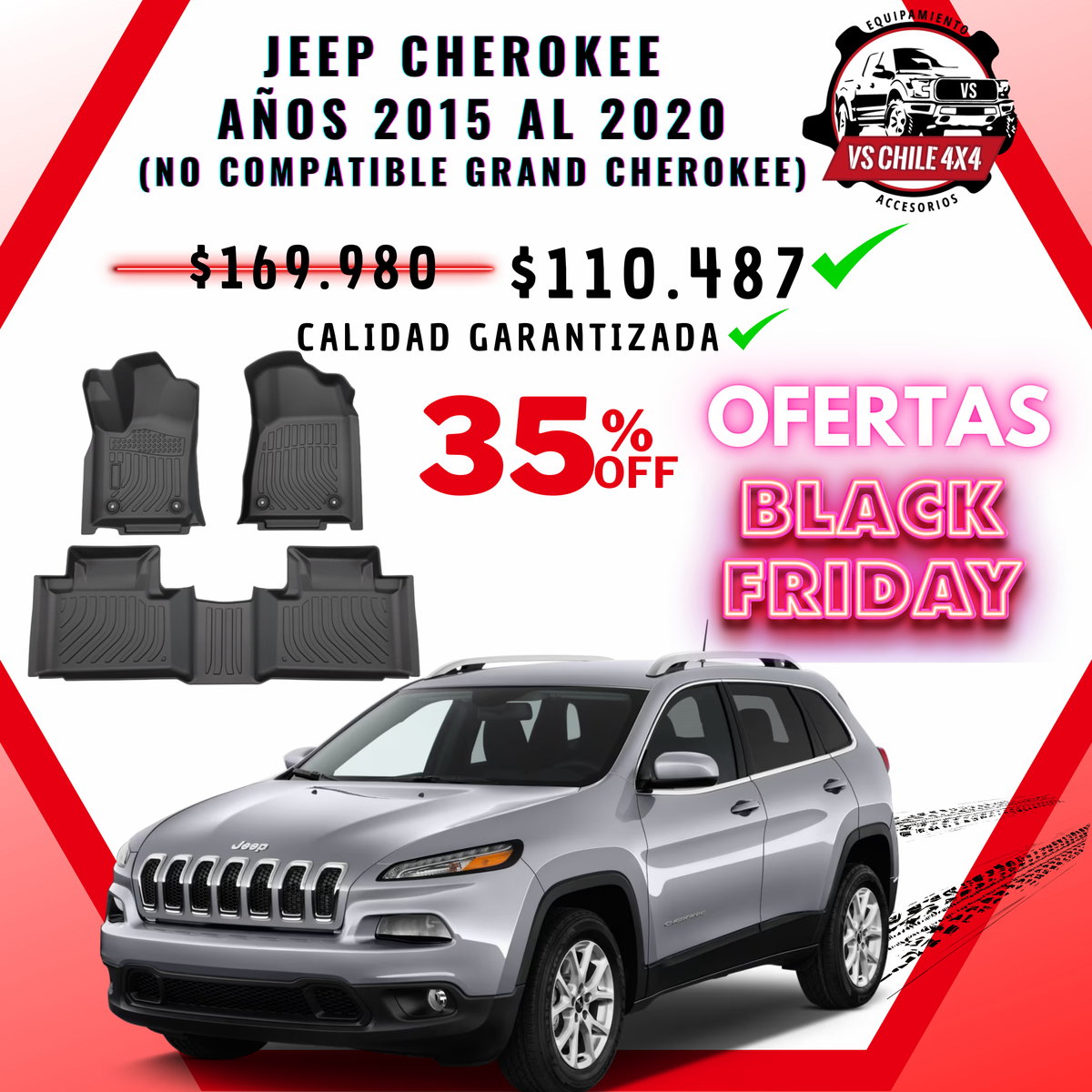 Pisos Calce Perfecto JEEP CHEROKEE años 2015 al 2020 NO COMPATIBLE PARA GRAND CHEROKEE