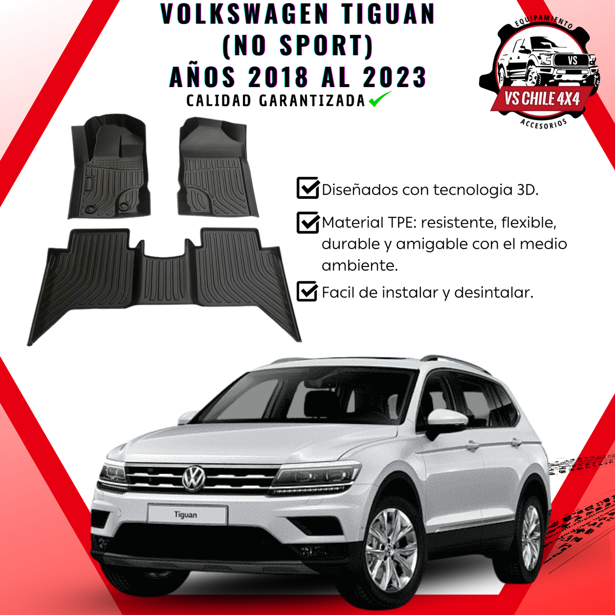 Pisos Calce Perfecto VOLKSWAGEN TIGUAN años 2018 al 2023 (No Sport)