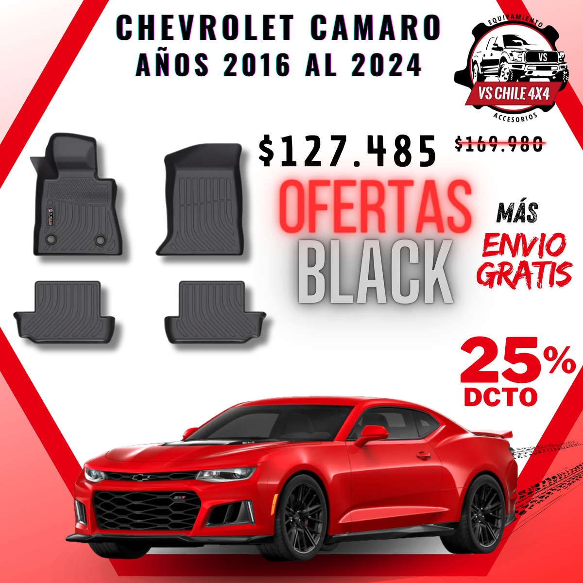 Pisos Calce Perfecto Chevrolet Camaro años 2016 al 2024
