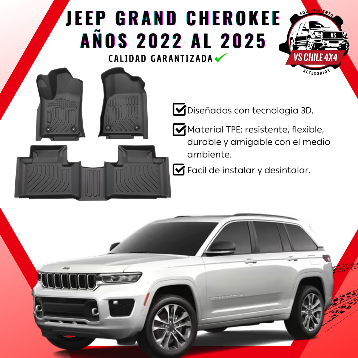 Pisos de Calce Perfecto para Jeep Grand Cherokee 2022 a 2025 (2 Filas)