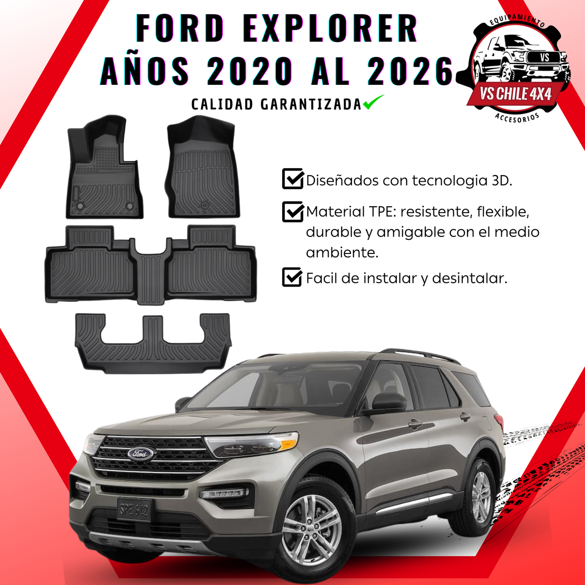 Pisos Calce Perfecto Ford Explorer 3 Corridas (2020 - 2026)