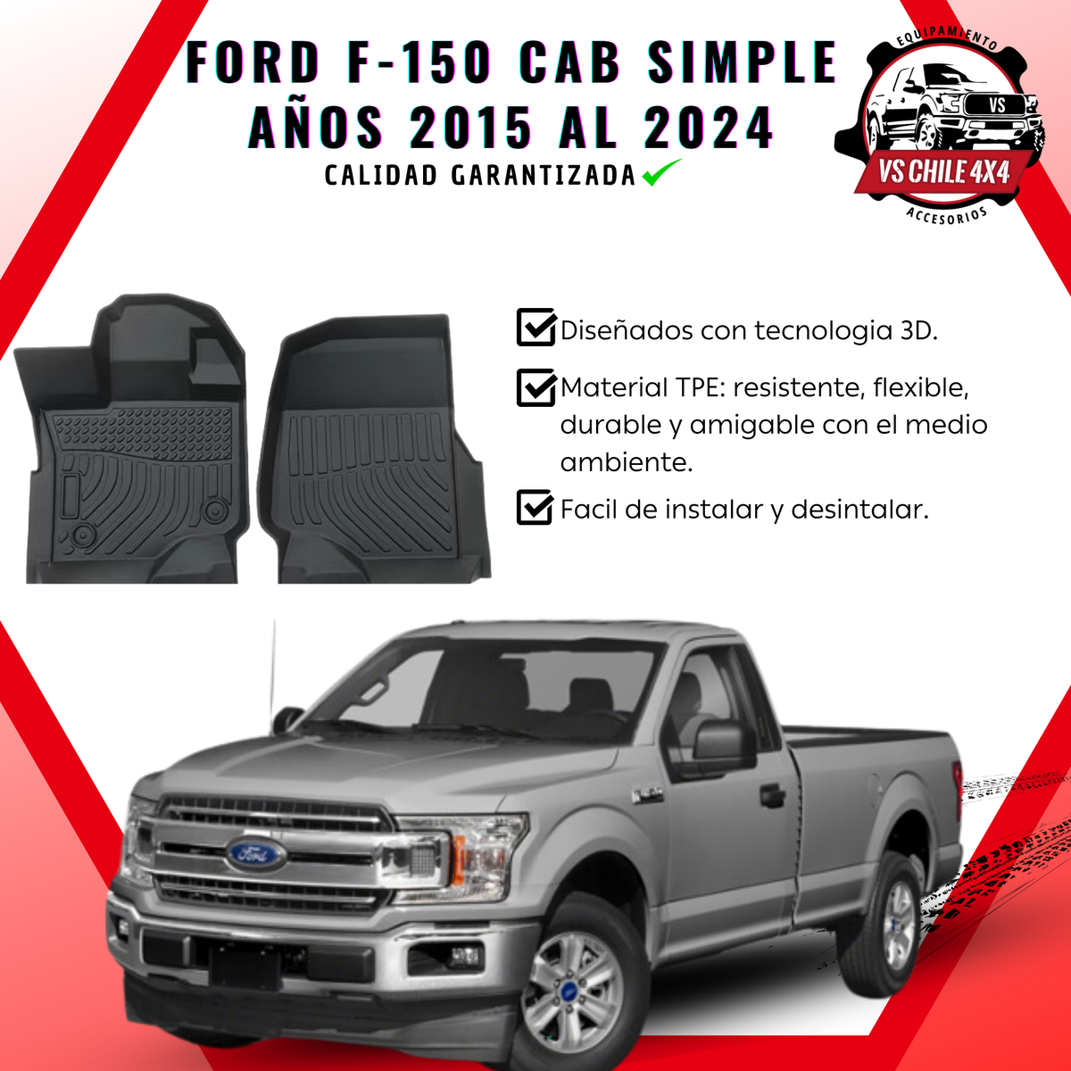 Pisos Calce Perfecto Ford F150 cabina simple 2015 - 2024
