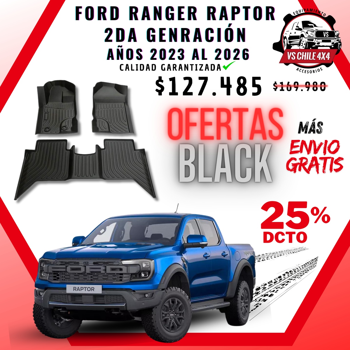 Pisos Calce Perfecto Ford Ranger Raptor 2da Gen (2023 - 2026)