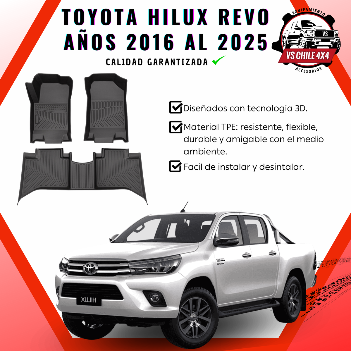 Pisos Calce Perfecto Toyota Hilux años 2016 - 2025