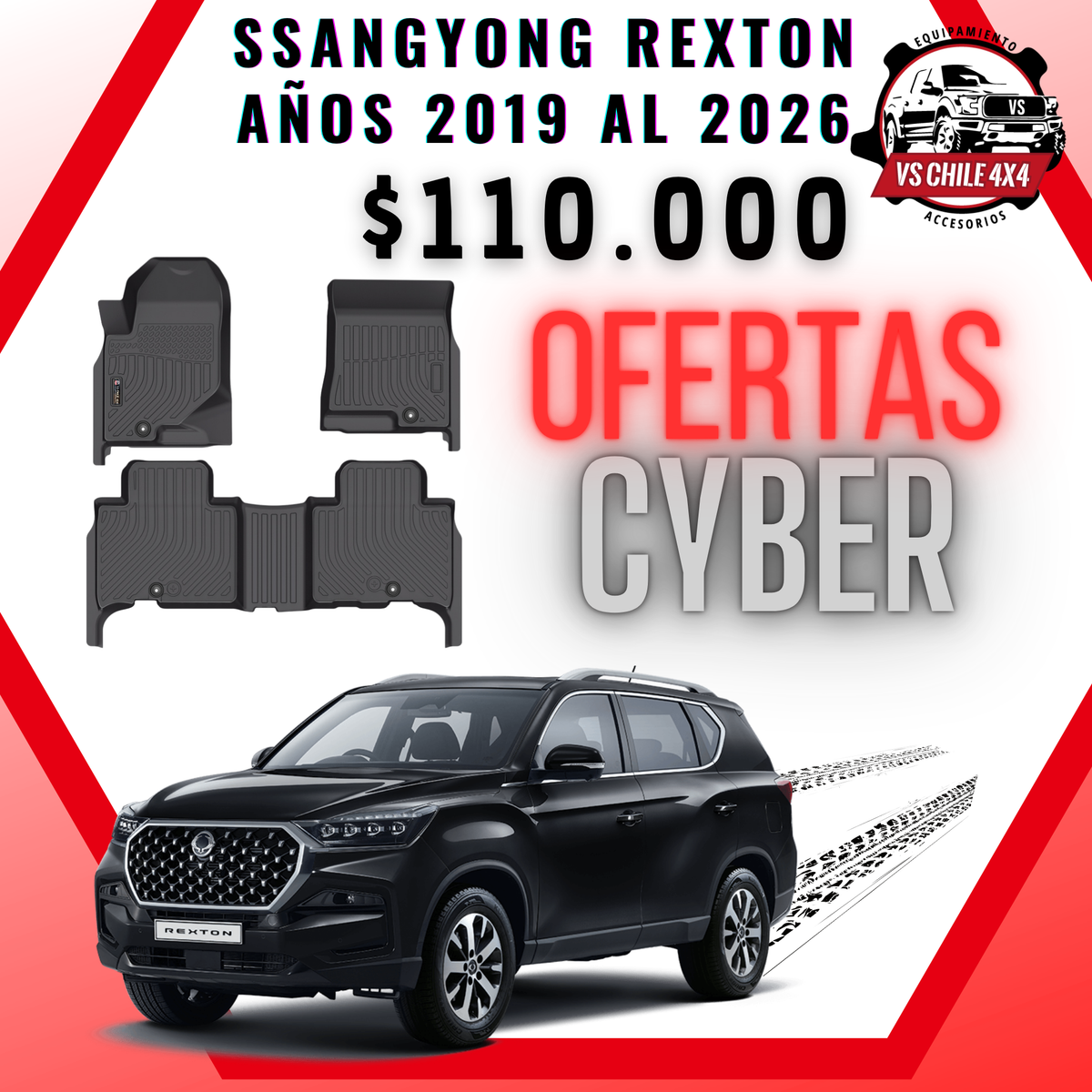 Pisos Calce Perfecto SsangYong Rexton 2019–2026 | Goma TPE | VS Chile 4x4