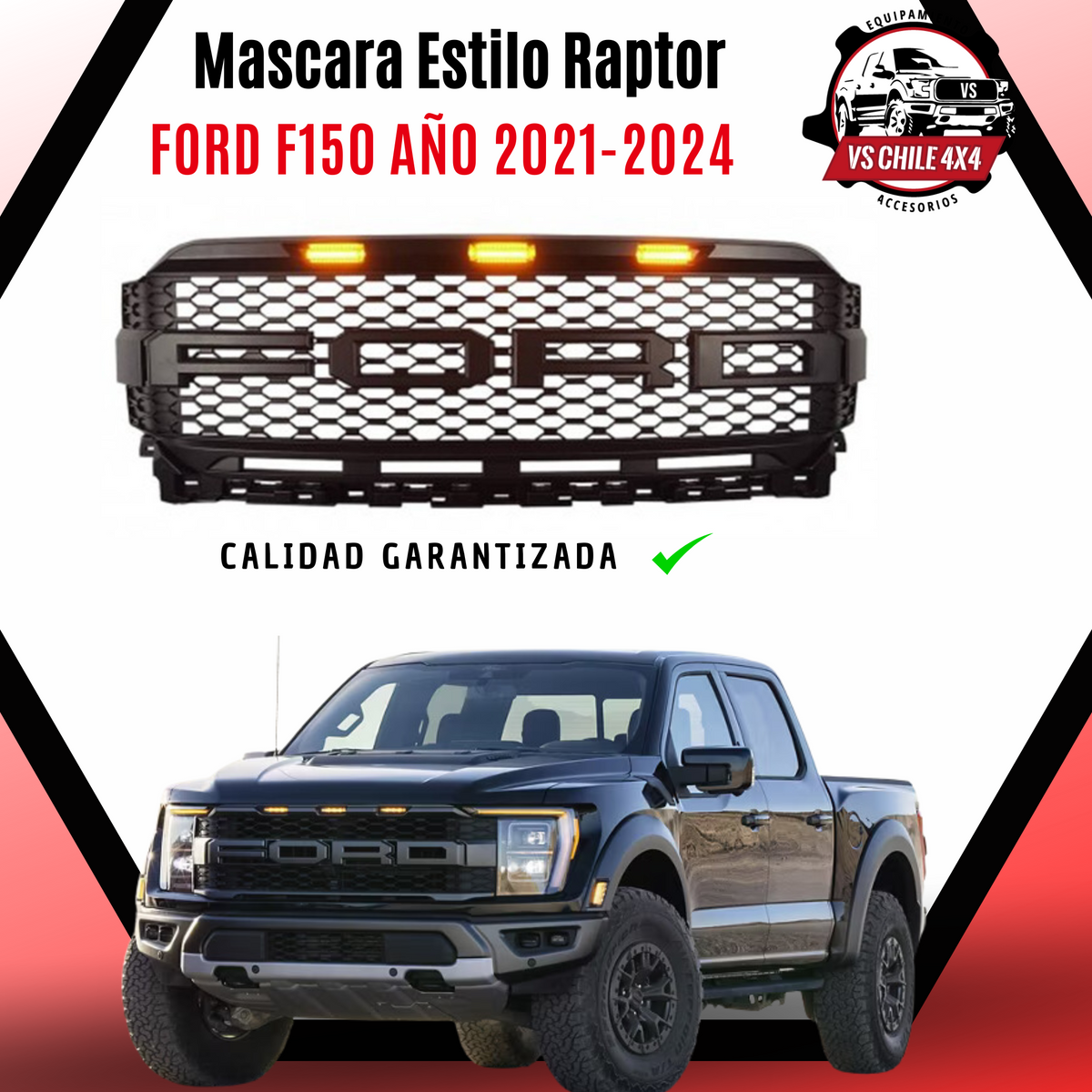 Máscara Estilo Raptor Ford F-150 (2021 - 2024) con Luces Ámbar