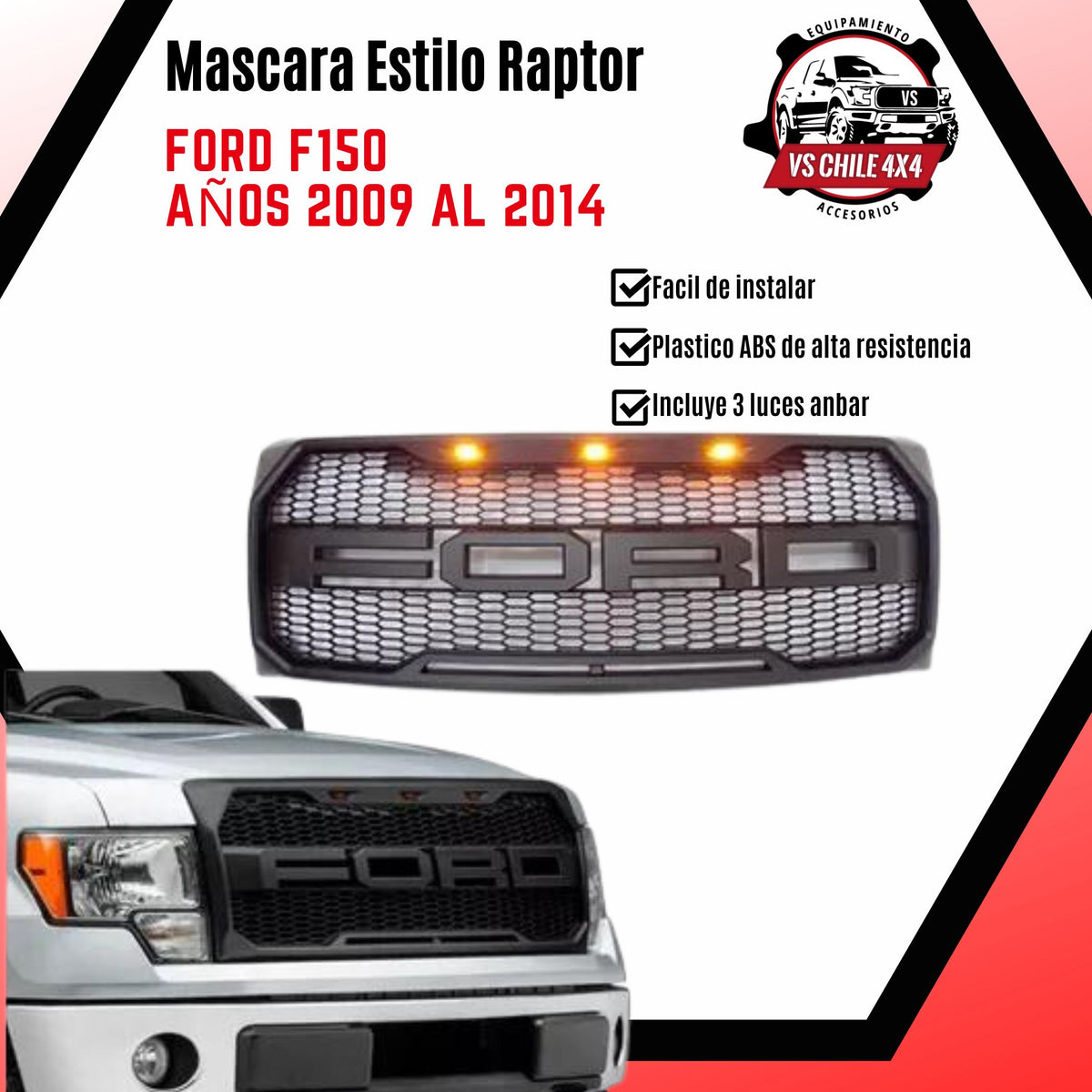 Máscara Estilo Raptor Ford F150 2009–2014 | LED Ámbar y Calce Exacto