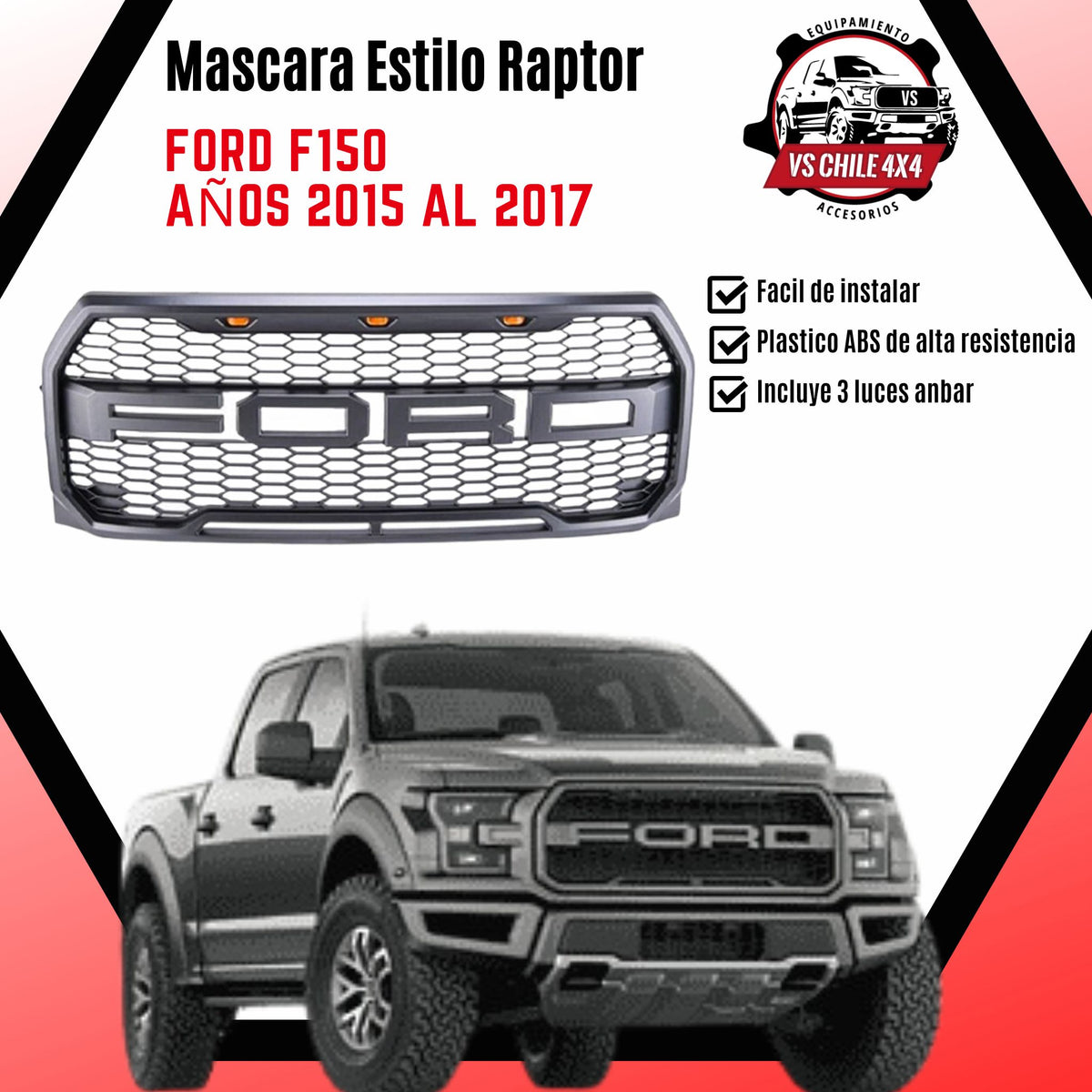 Máscara Estilo Raptor para Ford F150 (2015–2017) | Luces LED y Ajuste Exacto