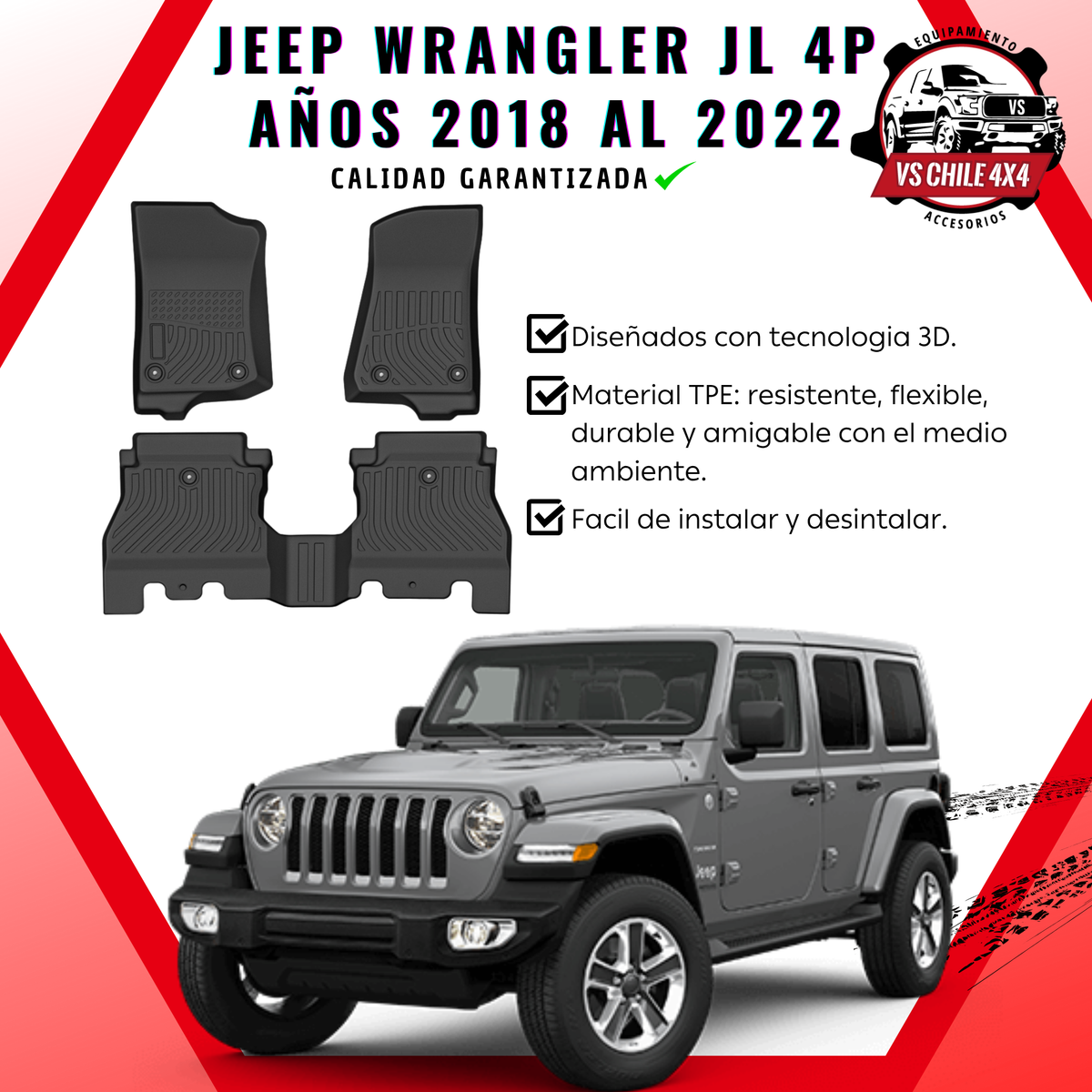 Pisos Calce Perfecto JEEP Wrangler JL años 2018 al 2022