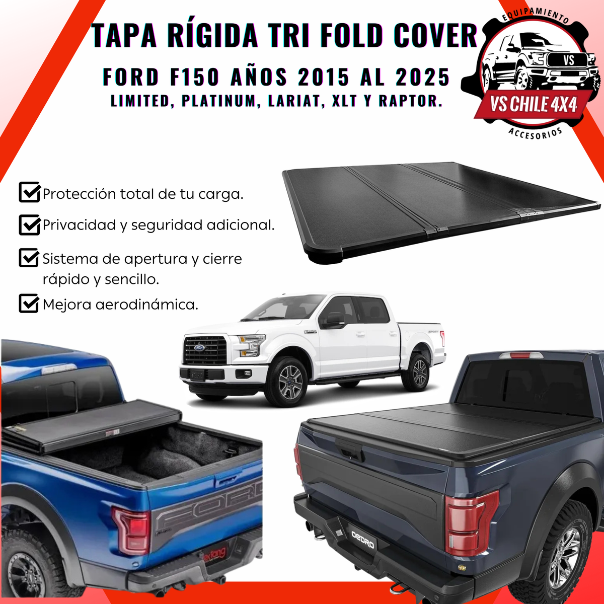 TAPA PLEGABLE RÍGIDA PARA FORD F-150 (Años 2015 al 2026)