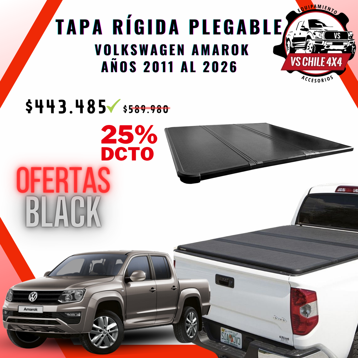 Tapa Tri Fold Plegable Rígida Volkswagen Amarok 2011 - 2025
