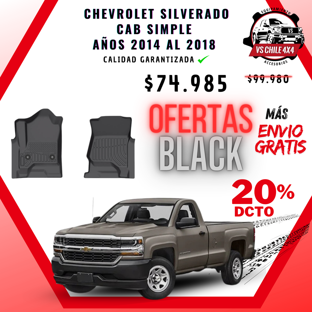 Pisos Calce Perfecto Chevrolet Silverado cabina simple 2014 al 2018
