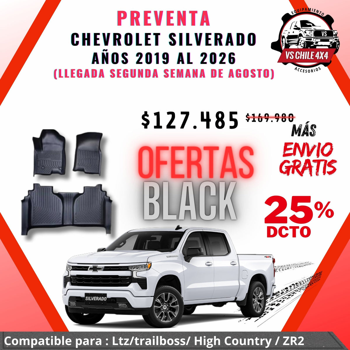 (PREVENTA) Pisos Calce Perfecto Chevrolet Silverado LTZ/TRAILBOSS 2019 al 2026