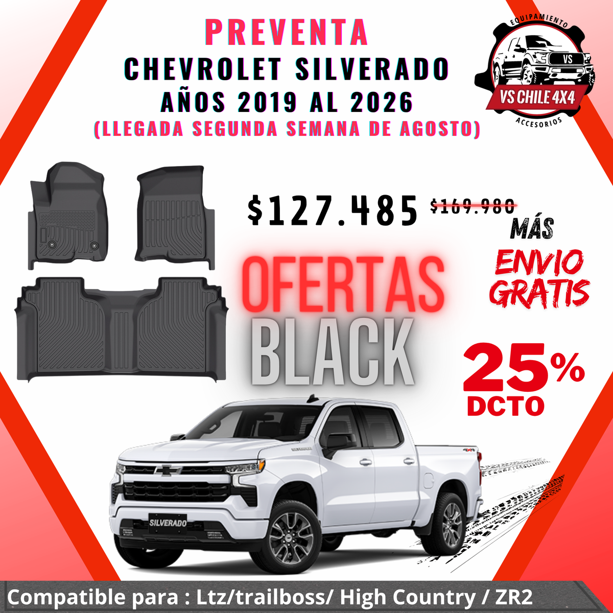 (PREVENTA) Pisos Calce Perfecto Chevrolet Silverado LTZ/TRAILBOSS 2019 al 2026