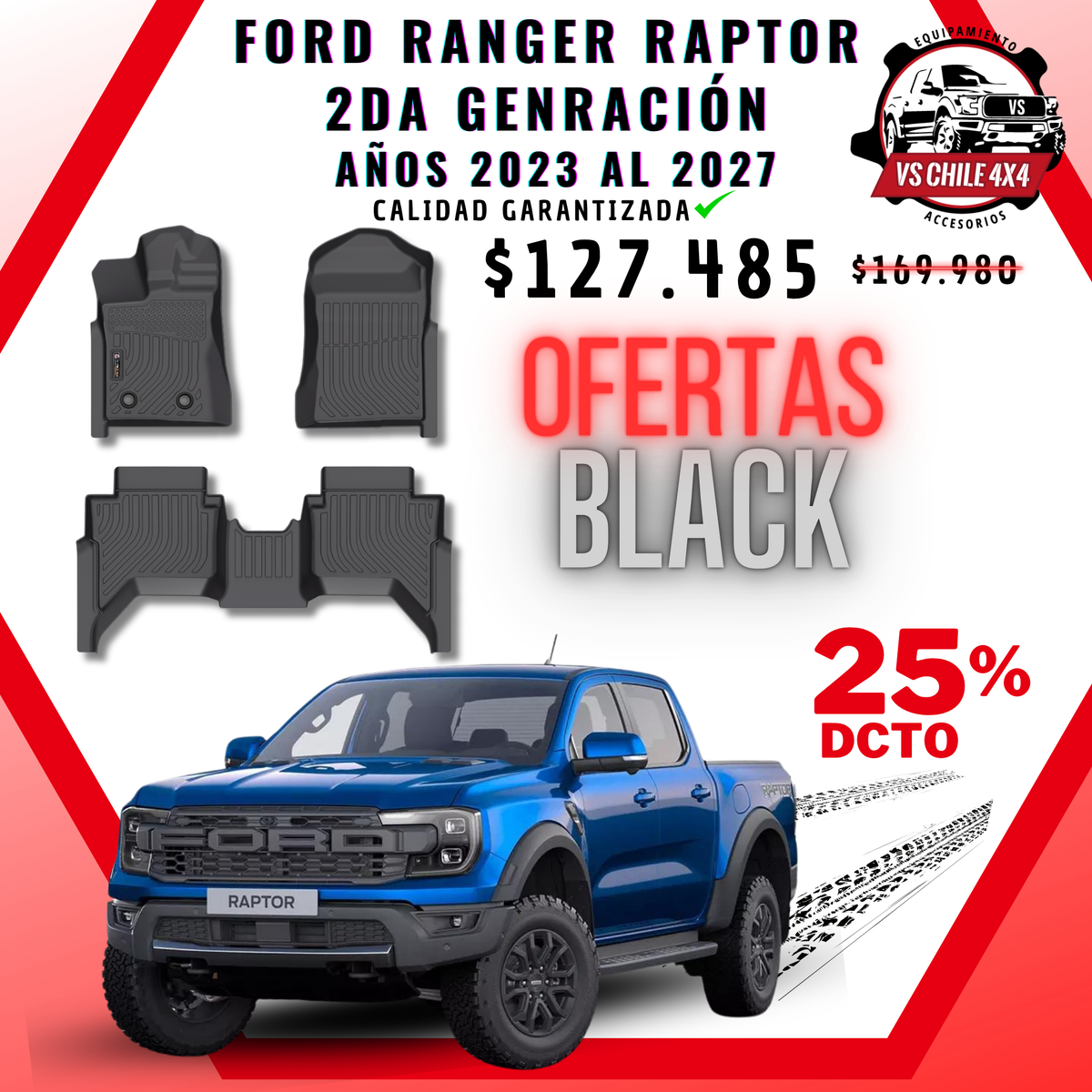 Pisos Calce Perfecto Ford Ranger Raptor 2da Gen (2023 - 2027)