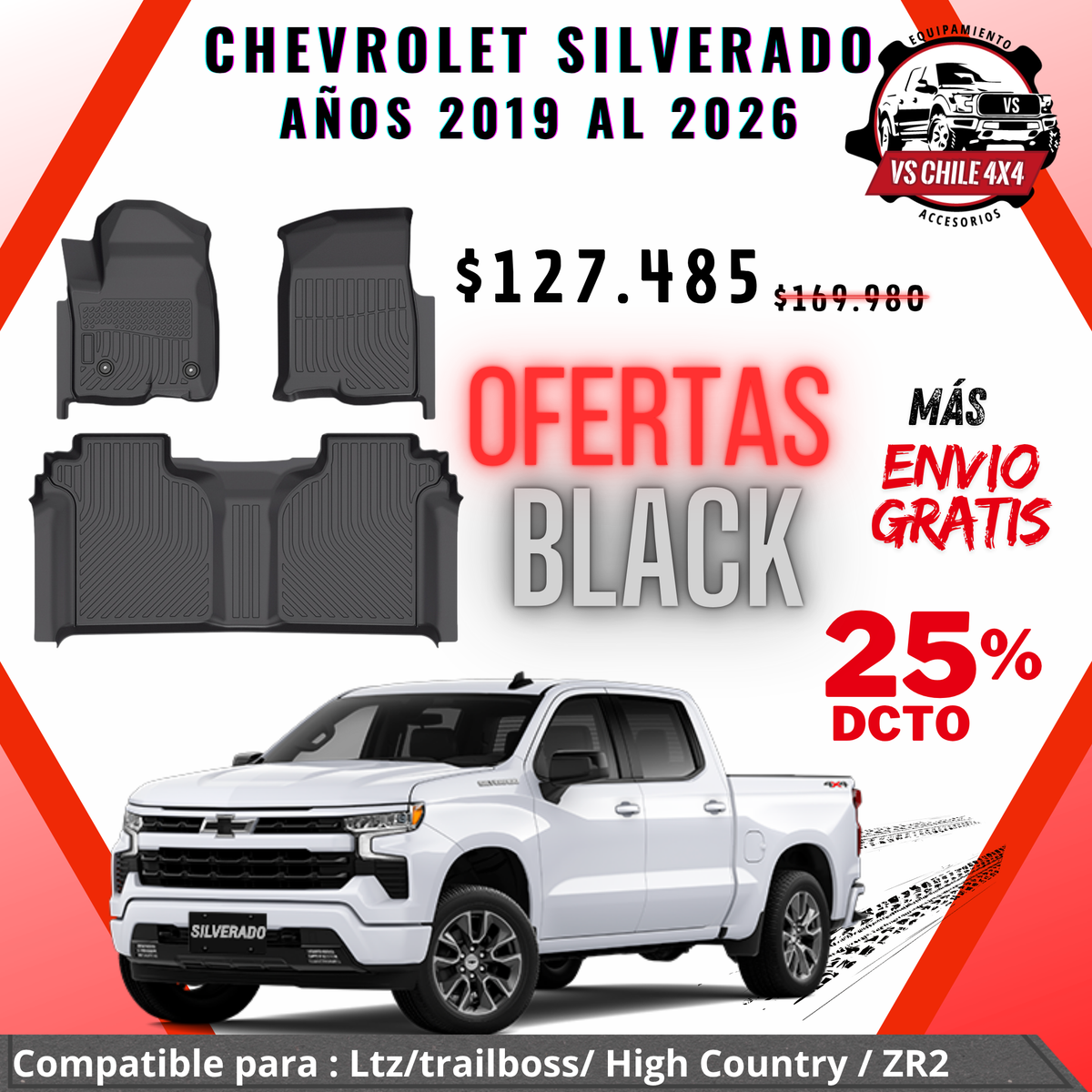Pisos Calce Perfecto Chevrolet Silverado LTZ/TRAILBOSS 2019 al 2026