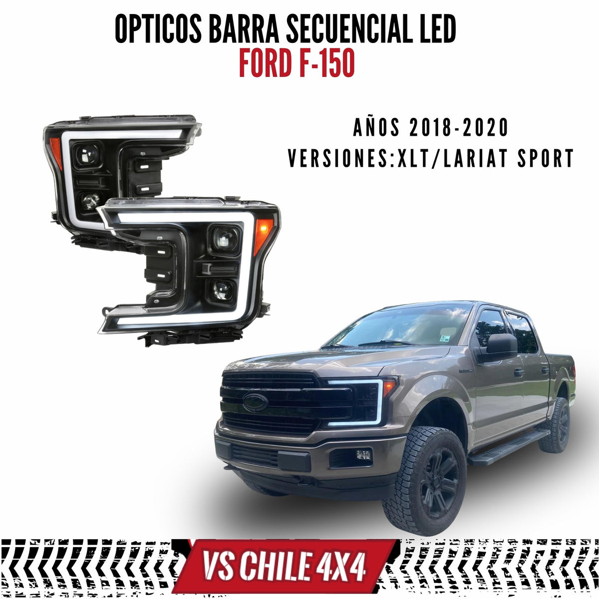 Ópticos F150 años 2018 al 2020 con barra secuencial LED XLT / LARIAT SPORT