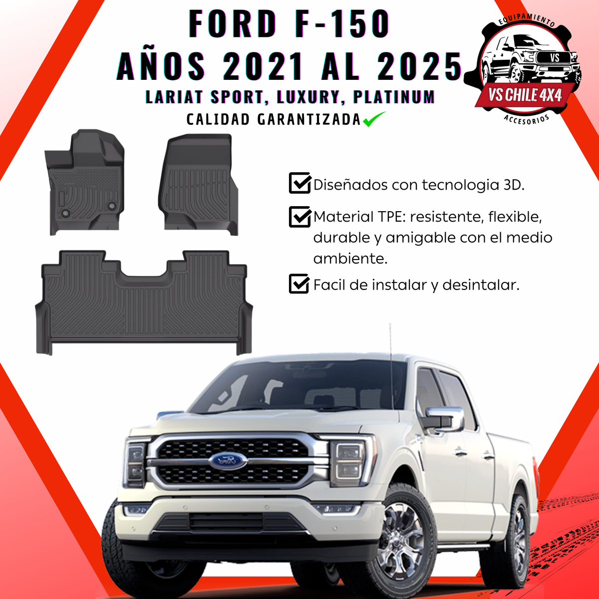 Pisos Calce Perfecto Ford F150 2021 al 2025 (LARIAT SPORT, LUXURY, PLATINUM)
