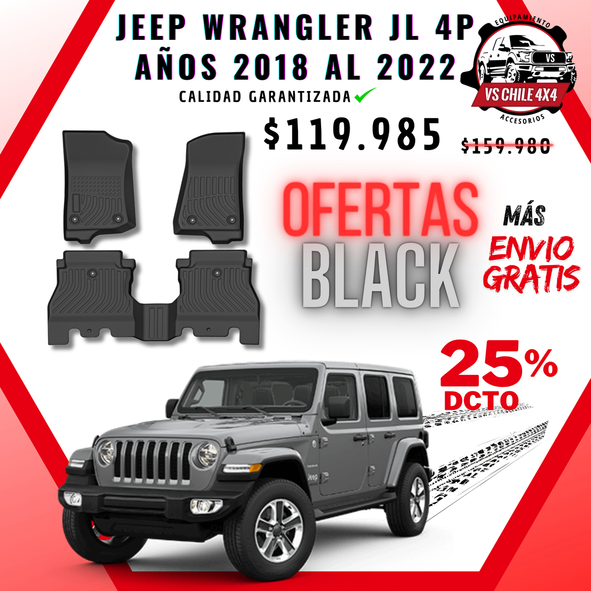 Pisos Calce Perfecto JEEP Wrangler JL años 2018 al 2022