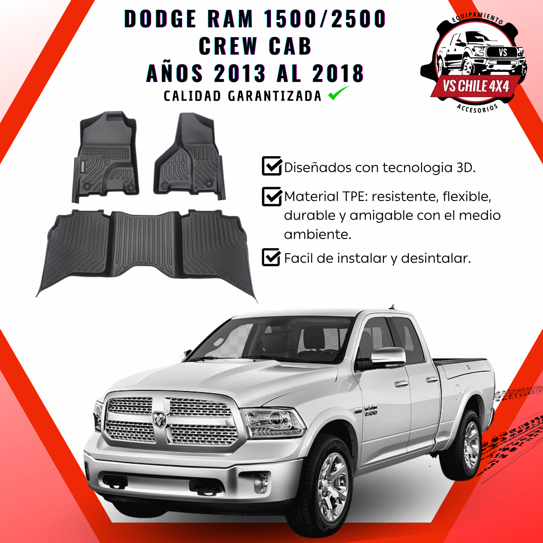 Pisos Calce Perfecto DODGE RAM 1500 (CREW CAB) años 2013 al 2018