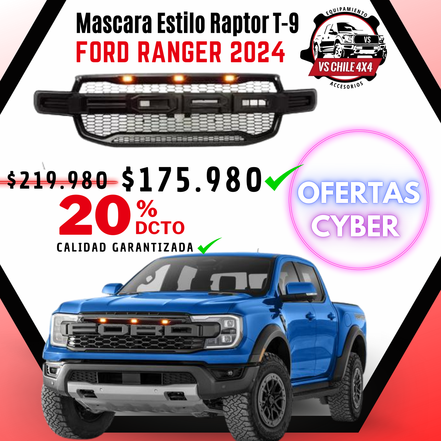 Máscara Estilo Raptor Exclusiva para Ford Ranger años 2024 Transforma tu Camioneta!