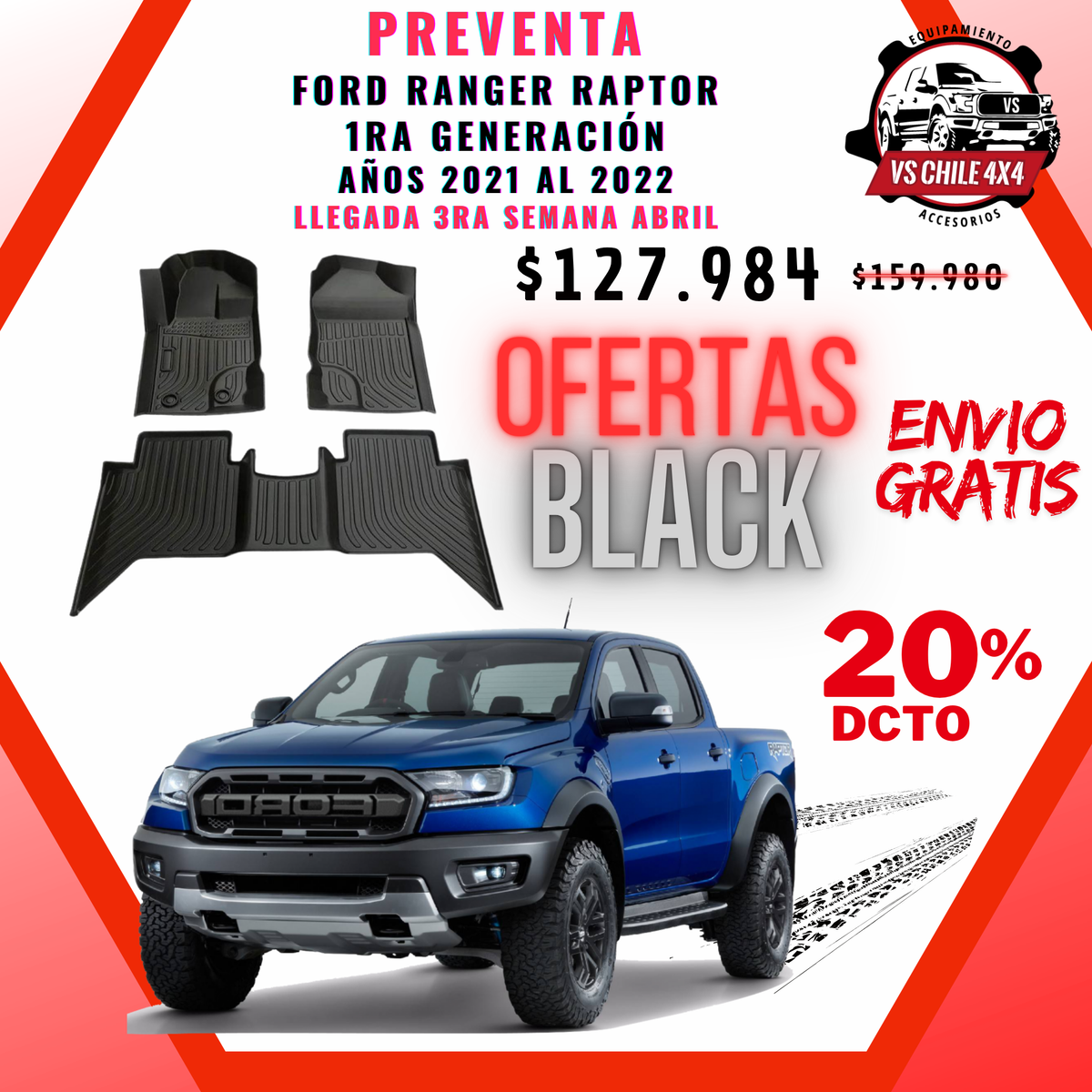 (PREVENTA) Pisos Calce Perfecto Ford Ranger Raptor 1ra Generacion