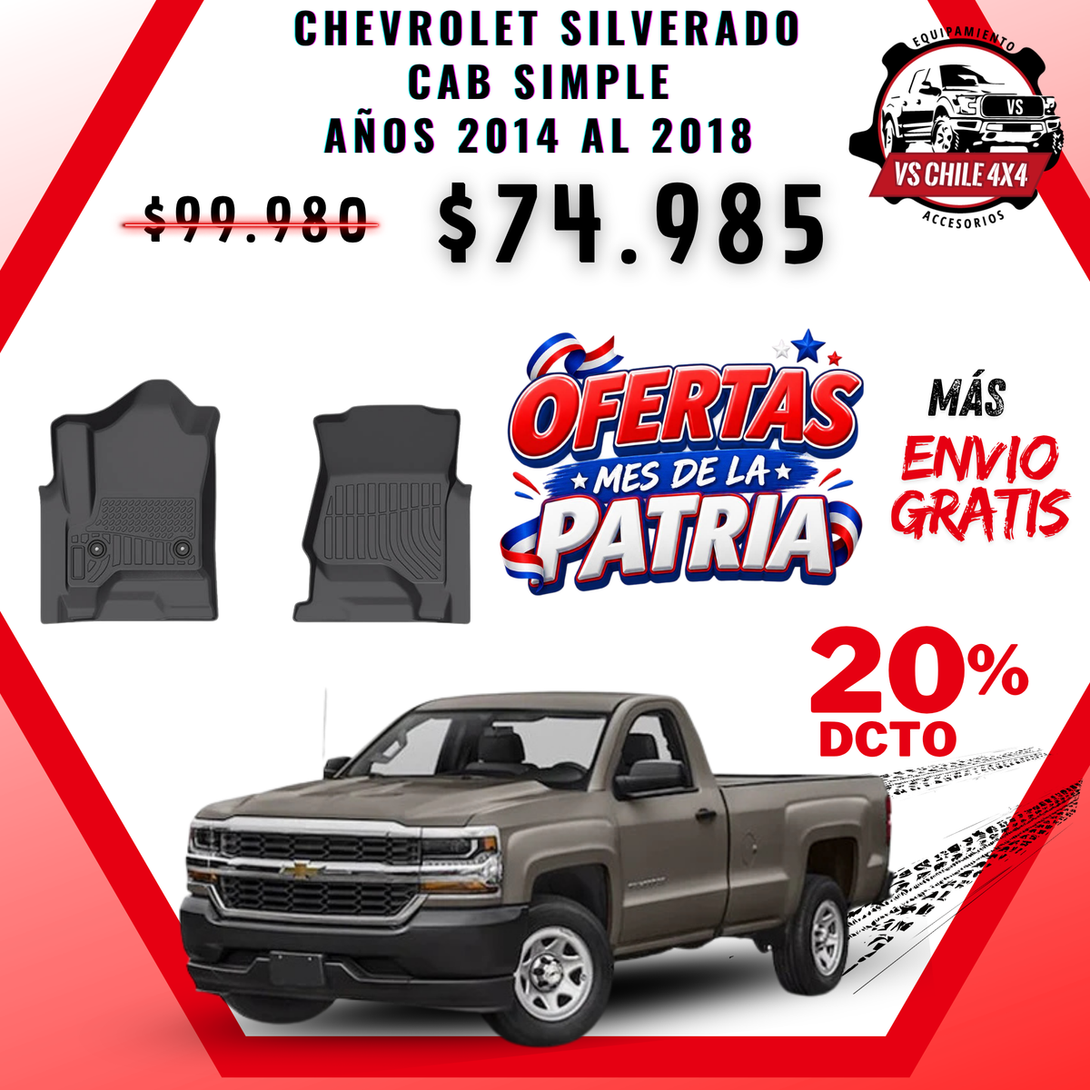 Pisos Calce Perfecto Chevrolet Silverado cabina simple 2014 al 2018