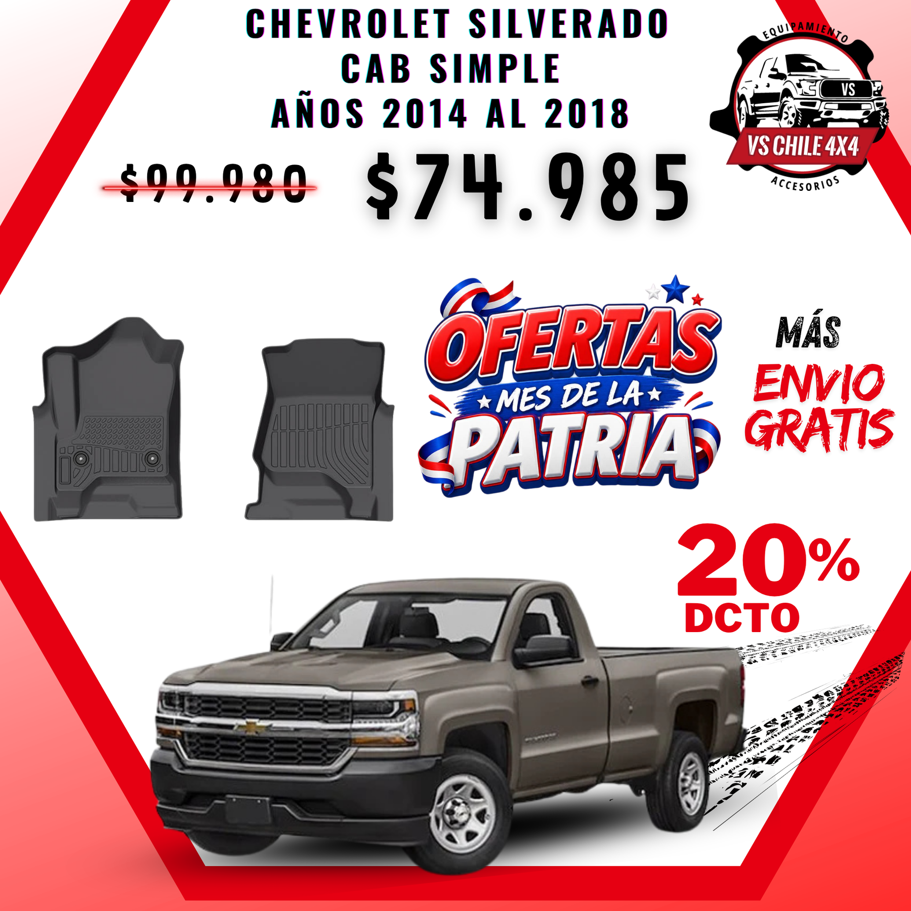 Pisos Calce Perfecto Chevrolet Silverado cabina simple 2014 al 2018