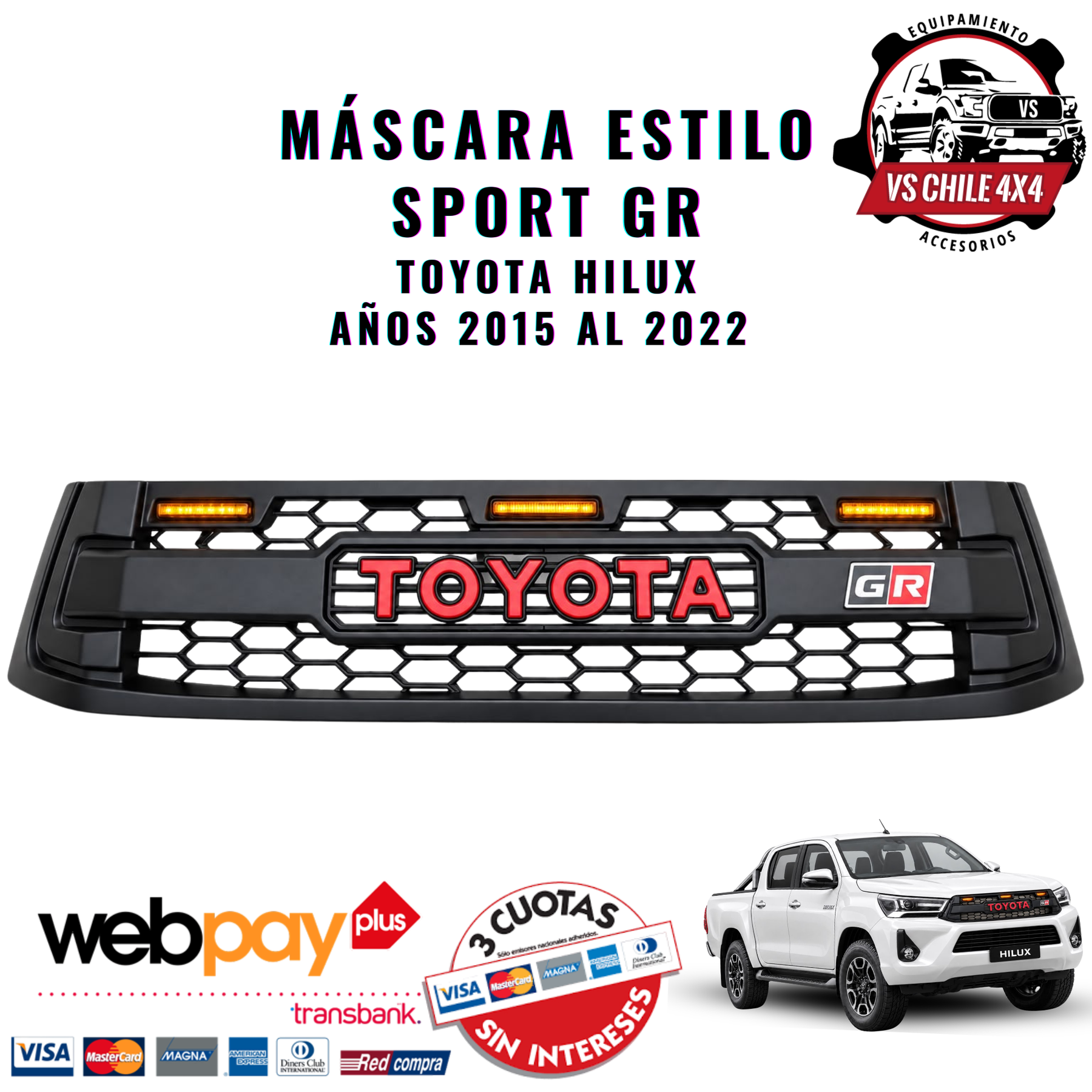Máscara Estilo GR para Toyota Hilux 2015–2022 | Luces LED y Ajuste Preciso