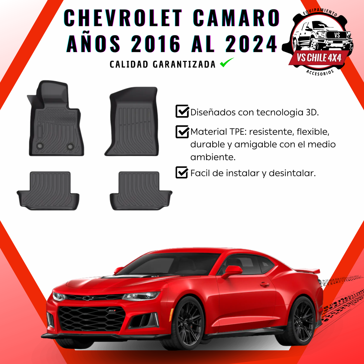 Pisos Calce Perfecto Chevrolet Camaro años 2016 al 2024