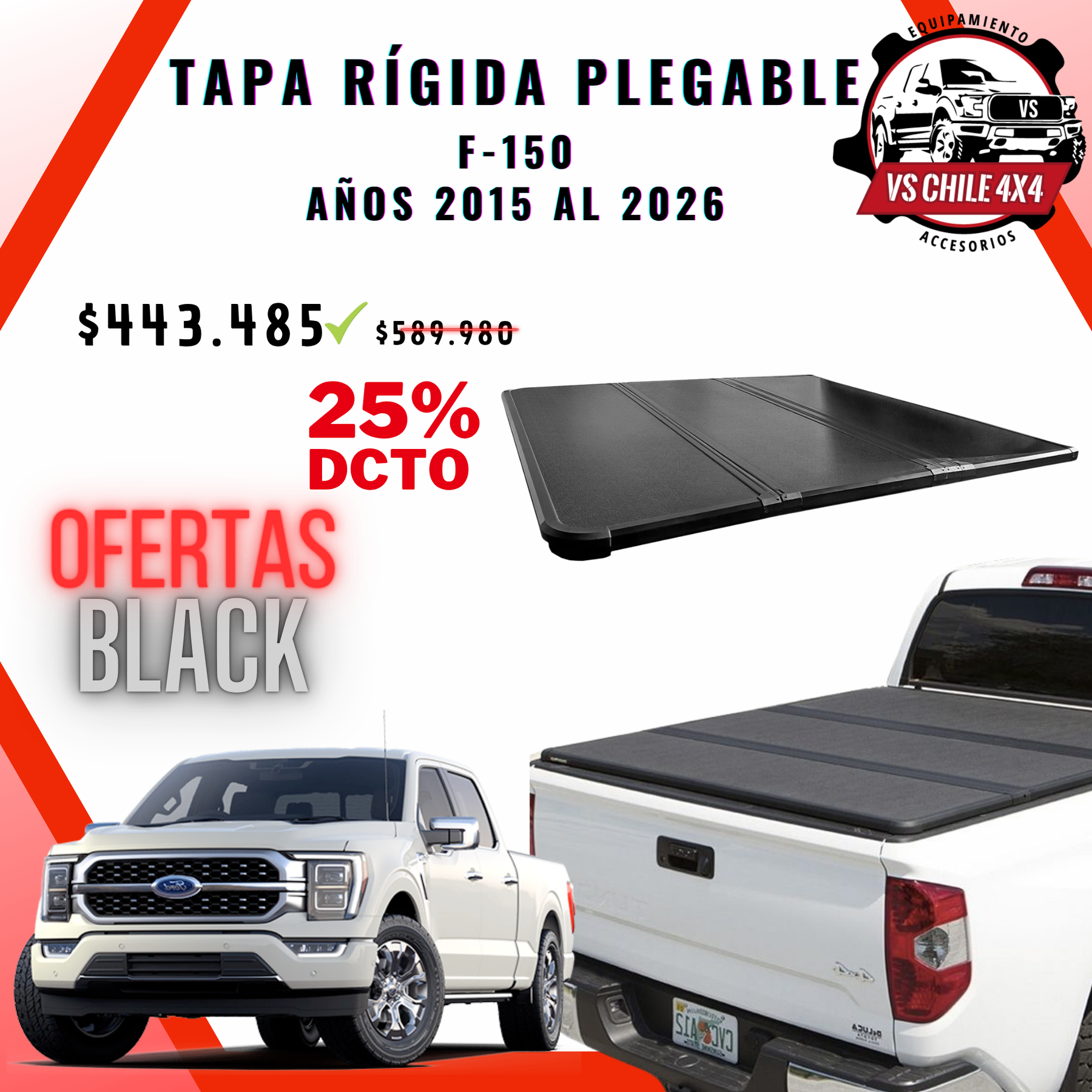 Tapa Tri Fold Plegable Rígida Ford F-150 2015 - 2026