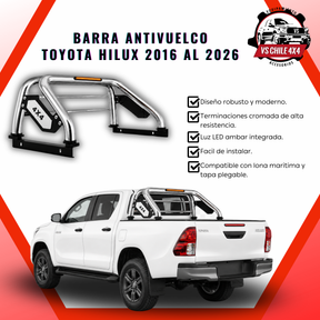 Barra Antivuelco Cromada Toyota Hilux 2016-2026 con Luz LED