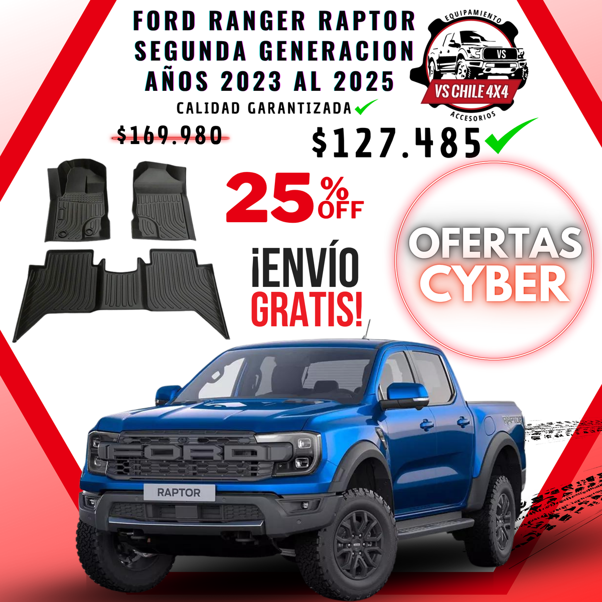 Pisos Calce Perfecto Ford Ranger Raptor 2da Gen (2023 - 2025)