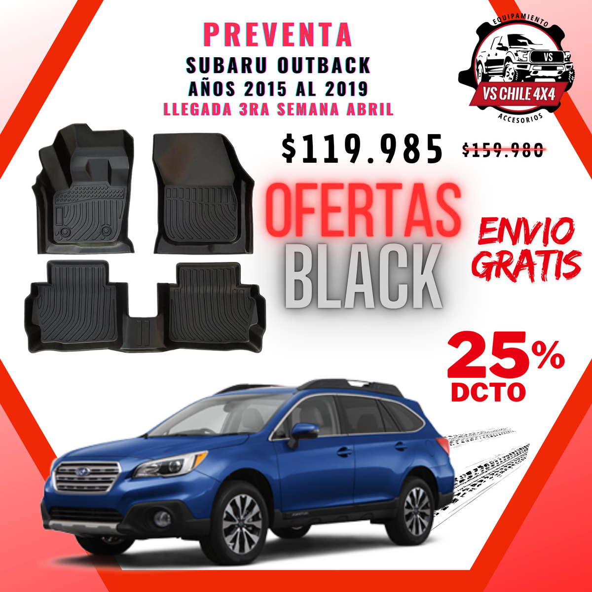 (PREVENTA) Pisos Calce Perfecto Subaru Outback 2015 al 2019