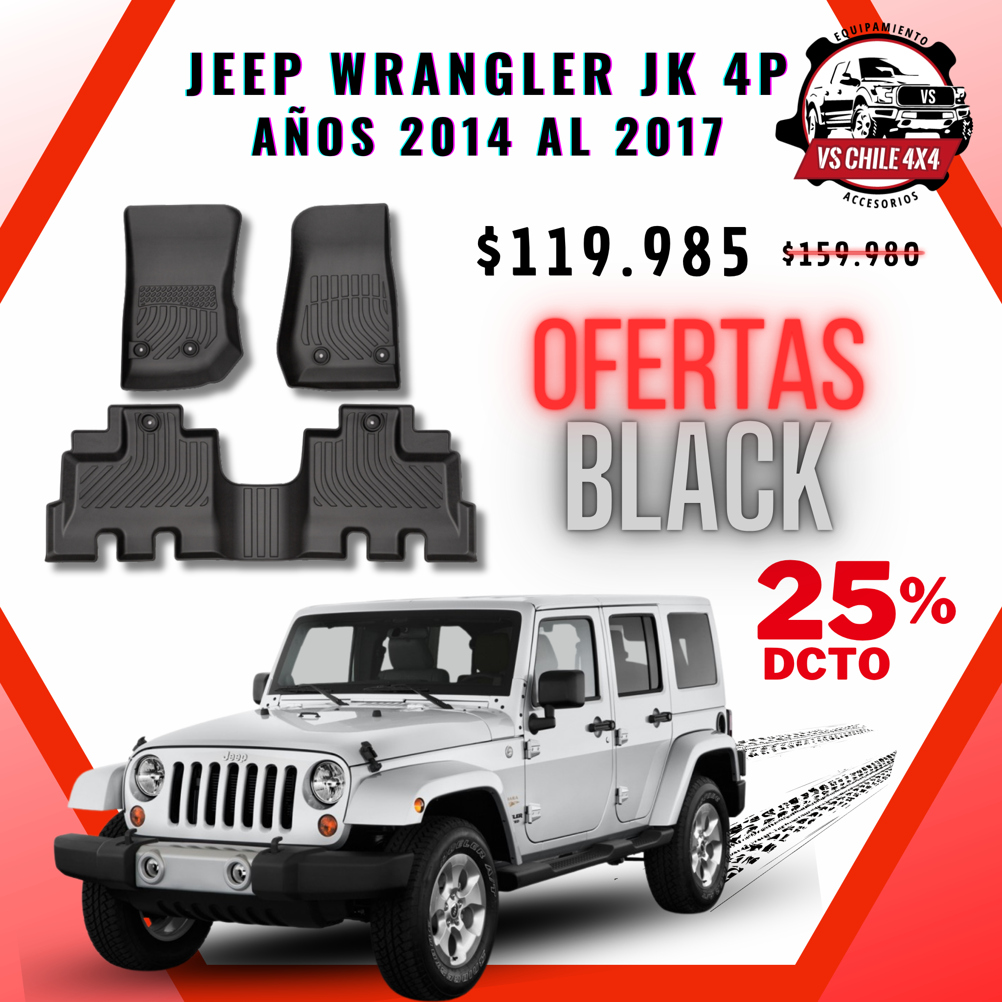 Pisos Calce Perfecto JEEP Wrangler JK 4 puertas años 2014 al 2017