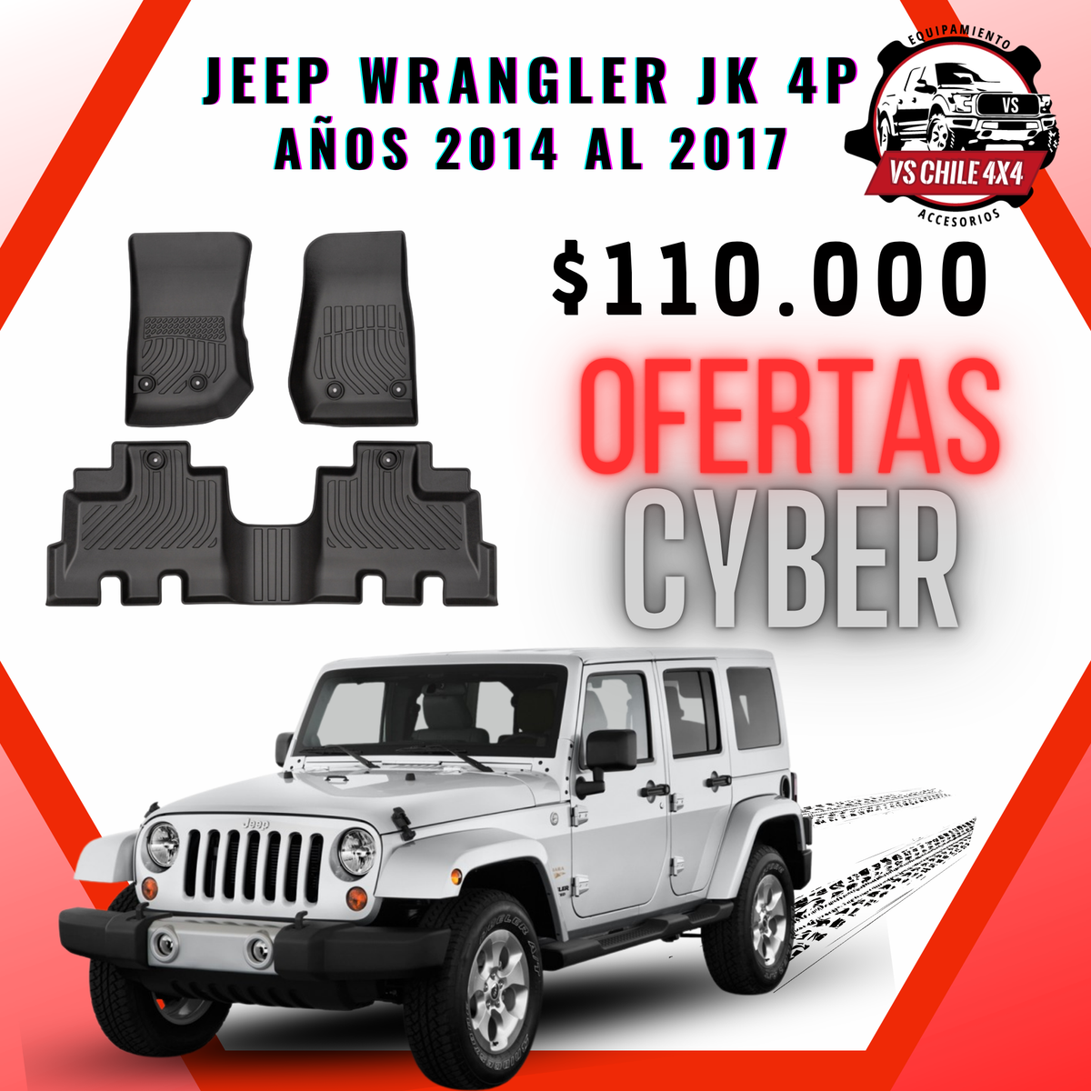 Pisos Calce Perfecto JEEP Wrangler JK 4 puertas años 2014 al 2017