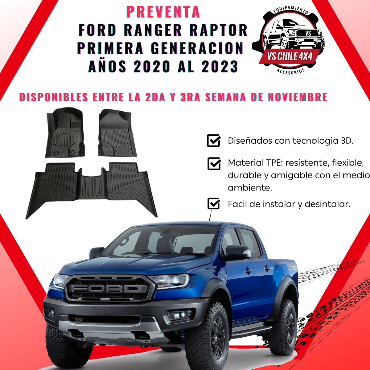 (PREVENTA) Pisos Calce Perfecto Ford Ranger Raptor 1ra Generacion