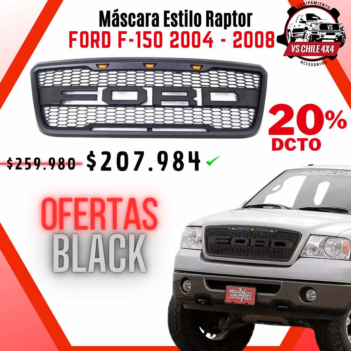 Máscara Estilo Raptor para Ford F150 2004–2008 | Luces LED y Look Agresivo