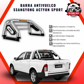 Barra Antivuelco Cromada Actyon Sport 2015-2026 con Luz LED