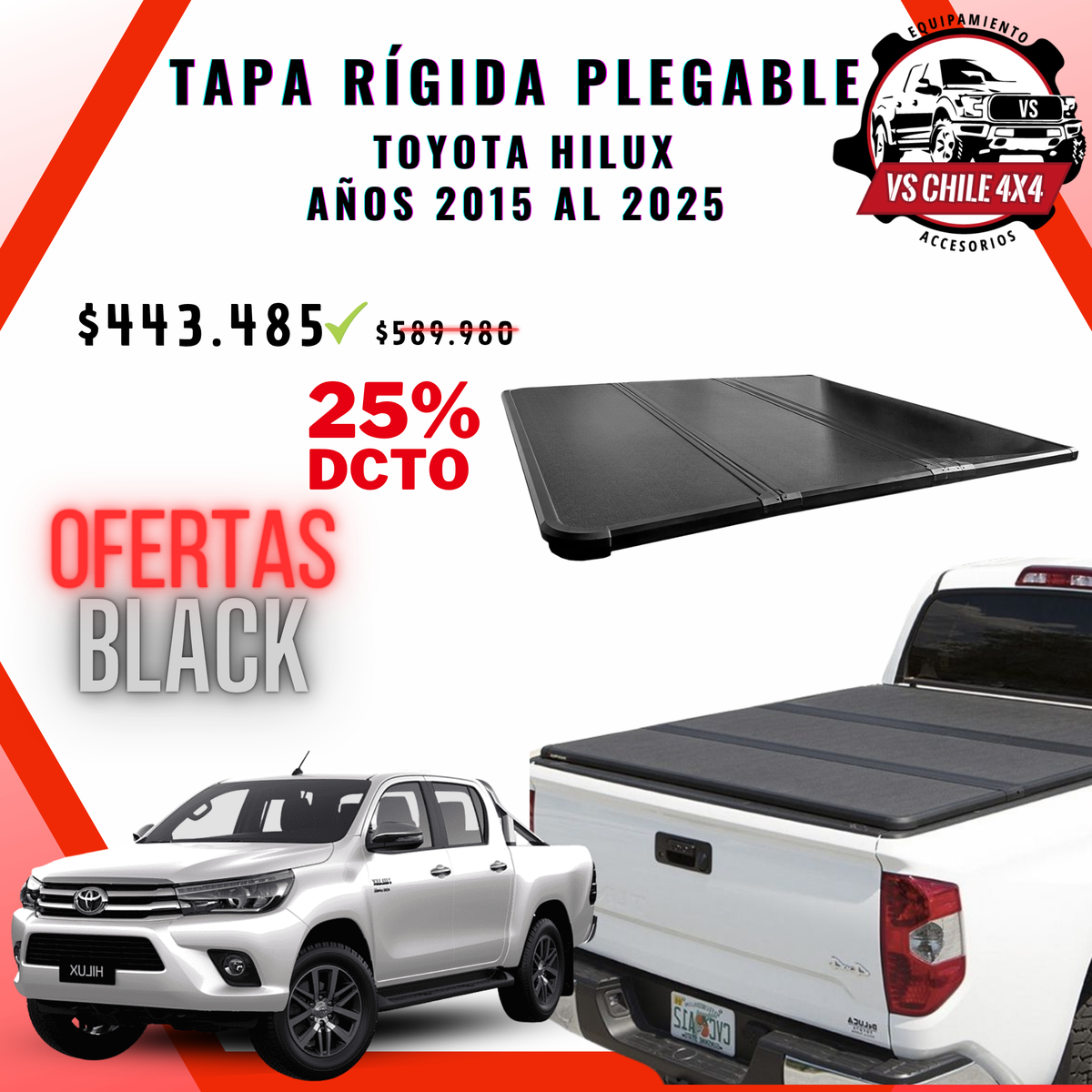 Tapa Plegable Rígida Toyota Hilux 2015 al 2025